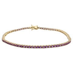 Bracelet de tennis en or jaune 14 carats avec ligne d'améthyste violette 