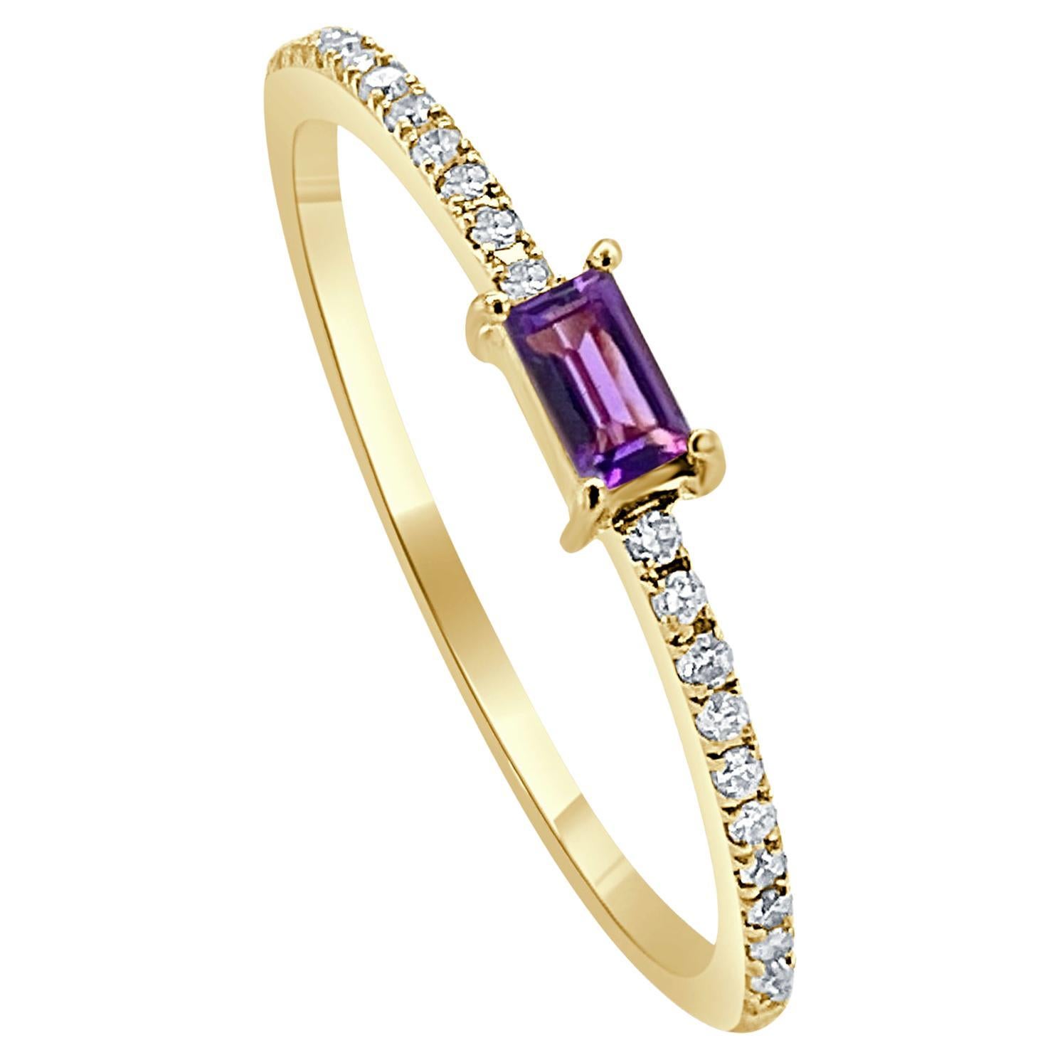 14 Karat Yellow Gold Purple Amethyst Stackable Ring Birthstone Ring, February For Sale