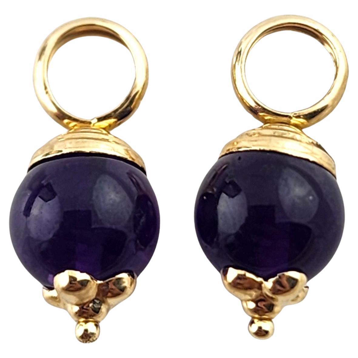 14 Karat Yellow Gold Purple Bead Hoop Earring Enhancers #18568 For Sale
