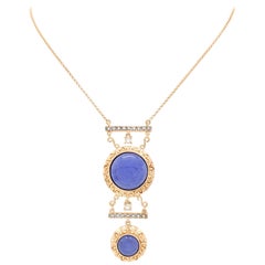 14 Karat Yellow Gold Purple Jade and Diamond Pendant Necklace 10.8g