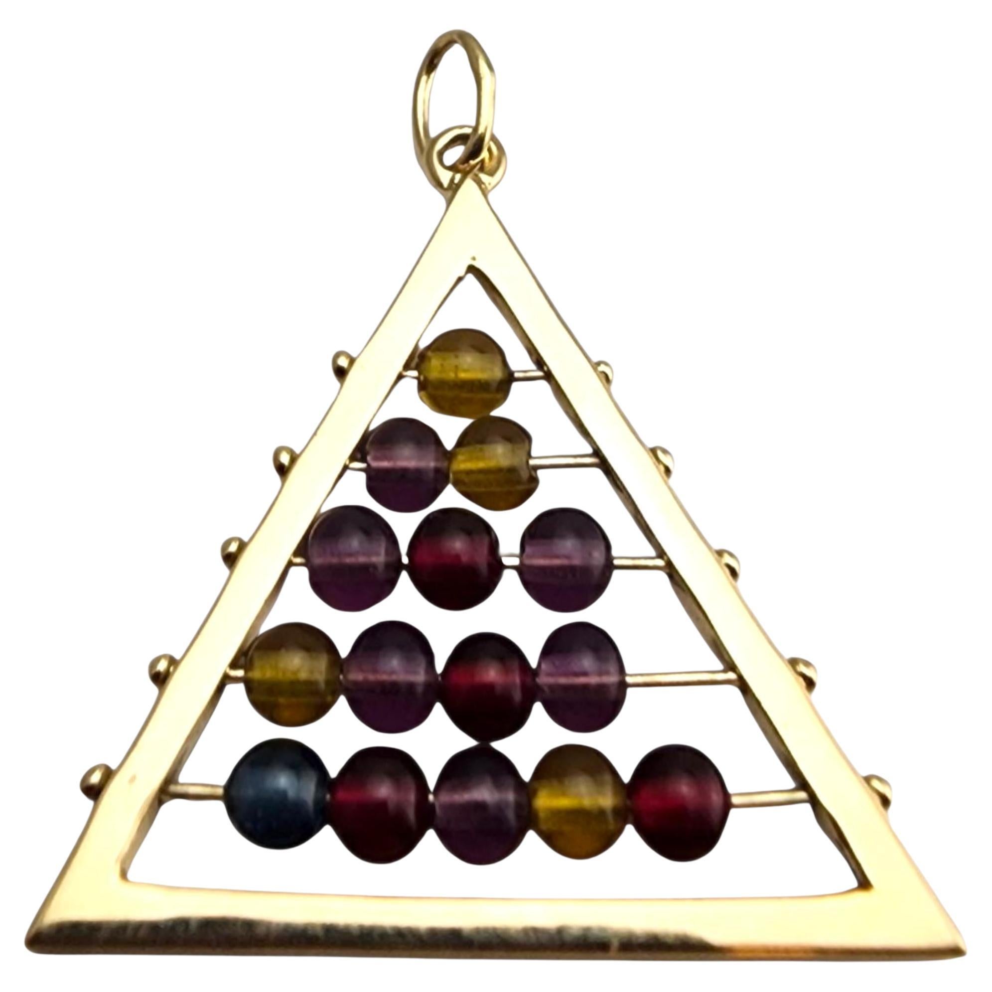 14 Karat Yellow Gold Pyramid Abacus Charm Multi Color Beads #23905