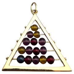 14 Karat Yellow Gold Pyramid Abacus Charm Multi Color Beads #23905