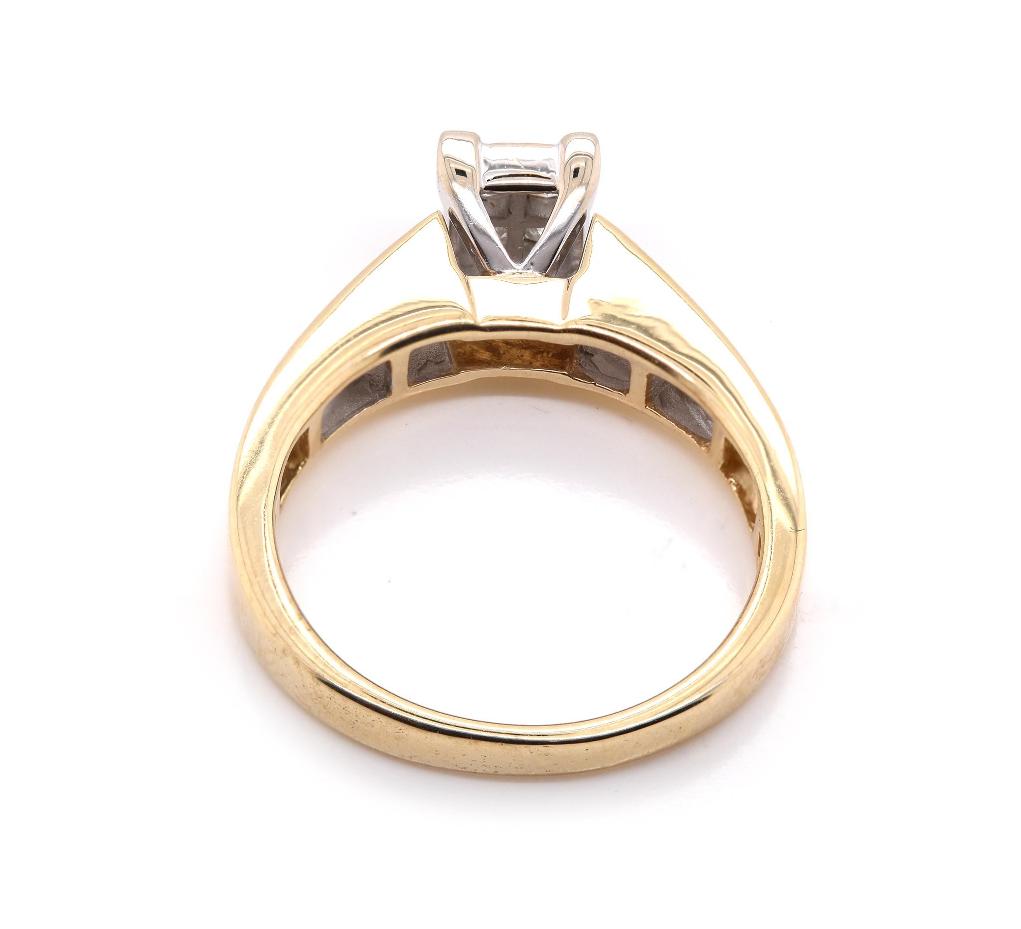 Taille princesse Bague de fiançailles en or jaune 14 carats sertie d'un quart de diamants en vente