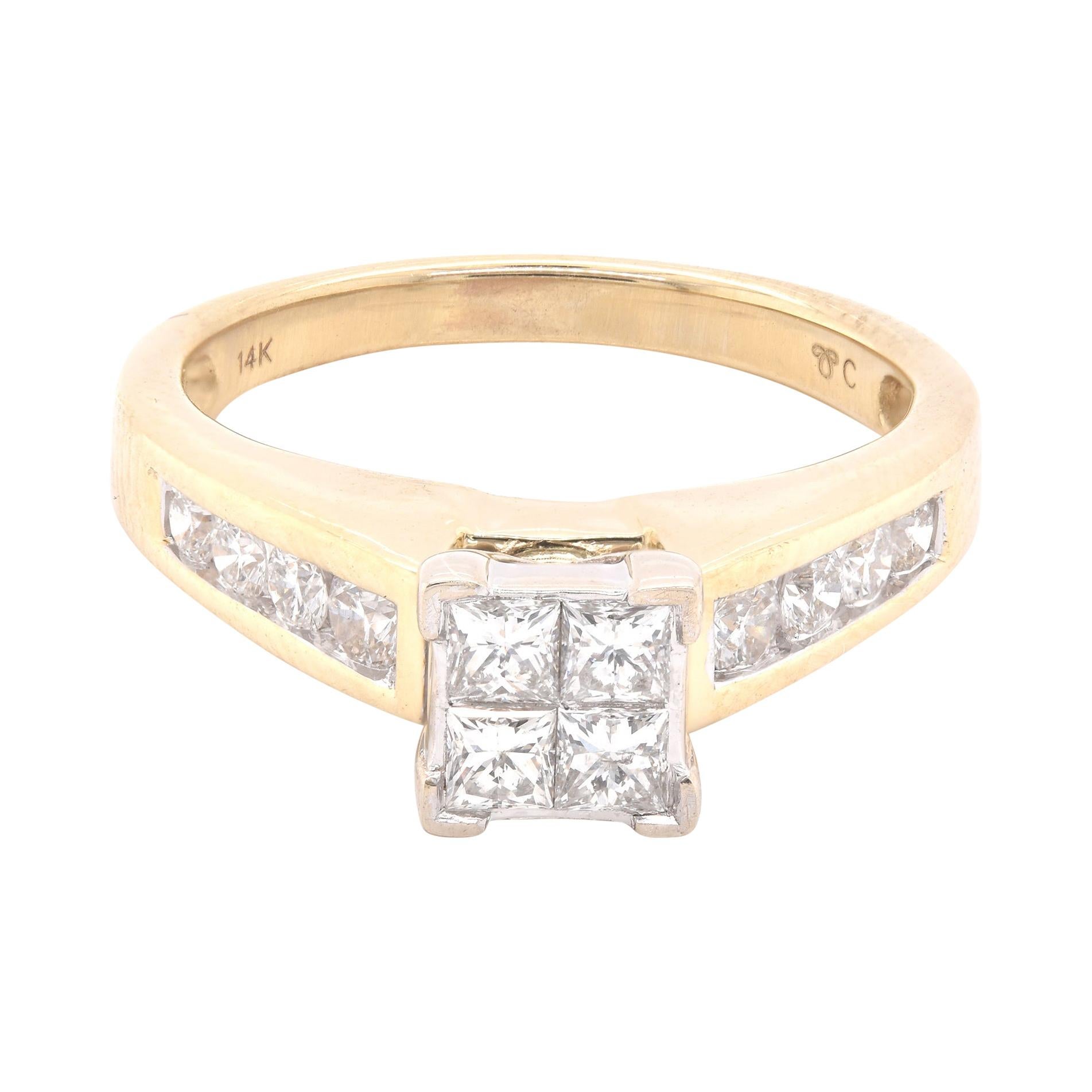 14 Karat Yellow Gold Quadset Diamond Engagement Ring