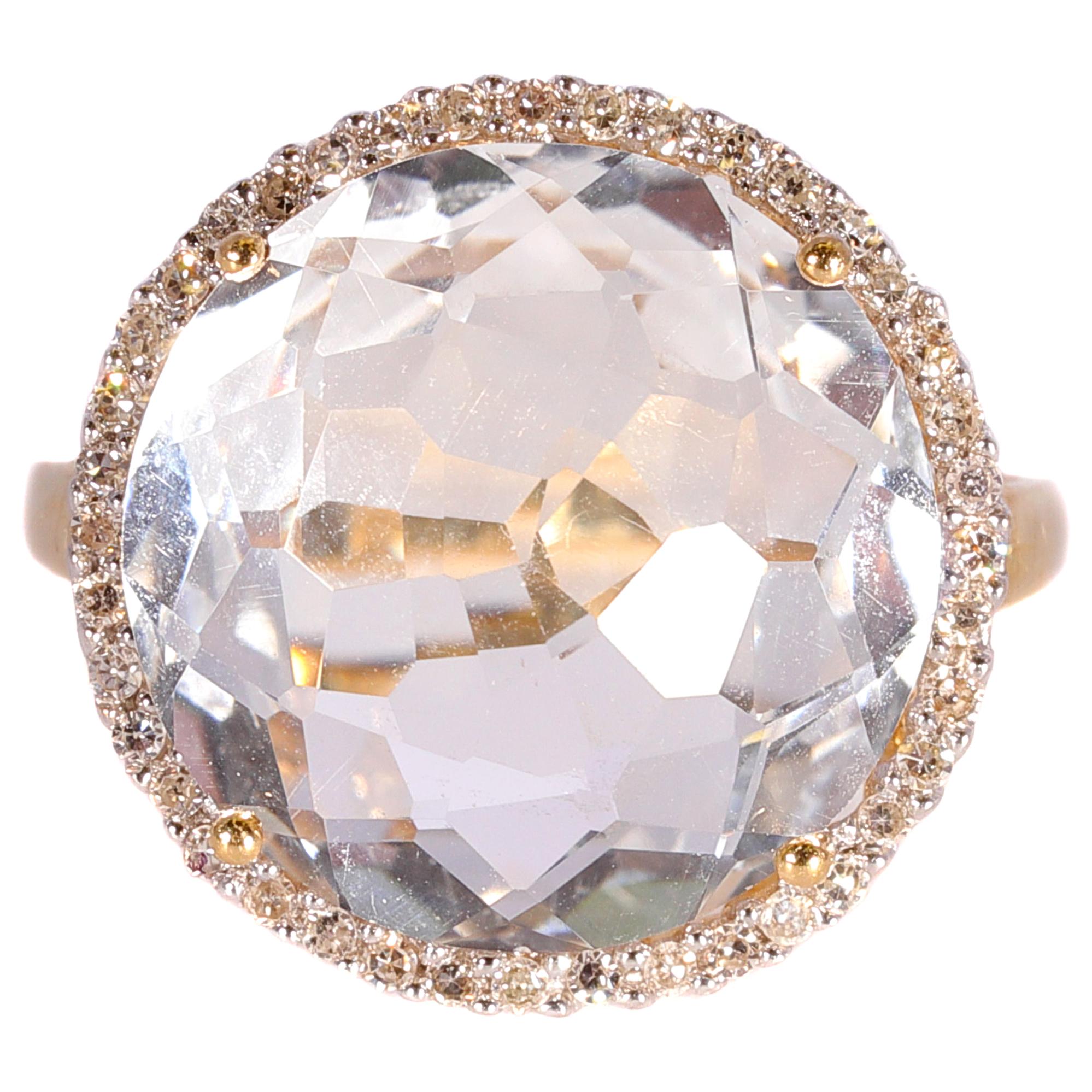 14 Karat Yellow Gold Quartz Diamond Ring