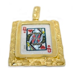 14 Karat Yellow Gold Queen of Hearts Masterpiece Hand Painted MOP Pendant #800