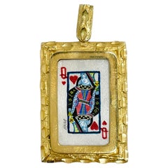 14 Karat Yellow Gold Queen of Hearts Masterpiece Hand Painted MOP Pendant #800
