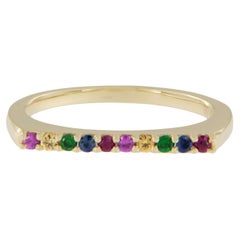 14 Karat Yellow Gold Rainbow Gemstone Bar Ring