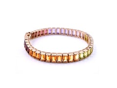14 Karat Yellow Gold Rainbow Multi Gemstone Tennis Bracelet