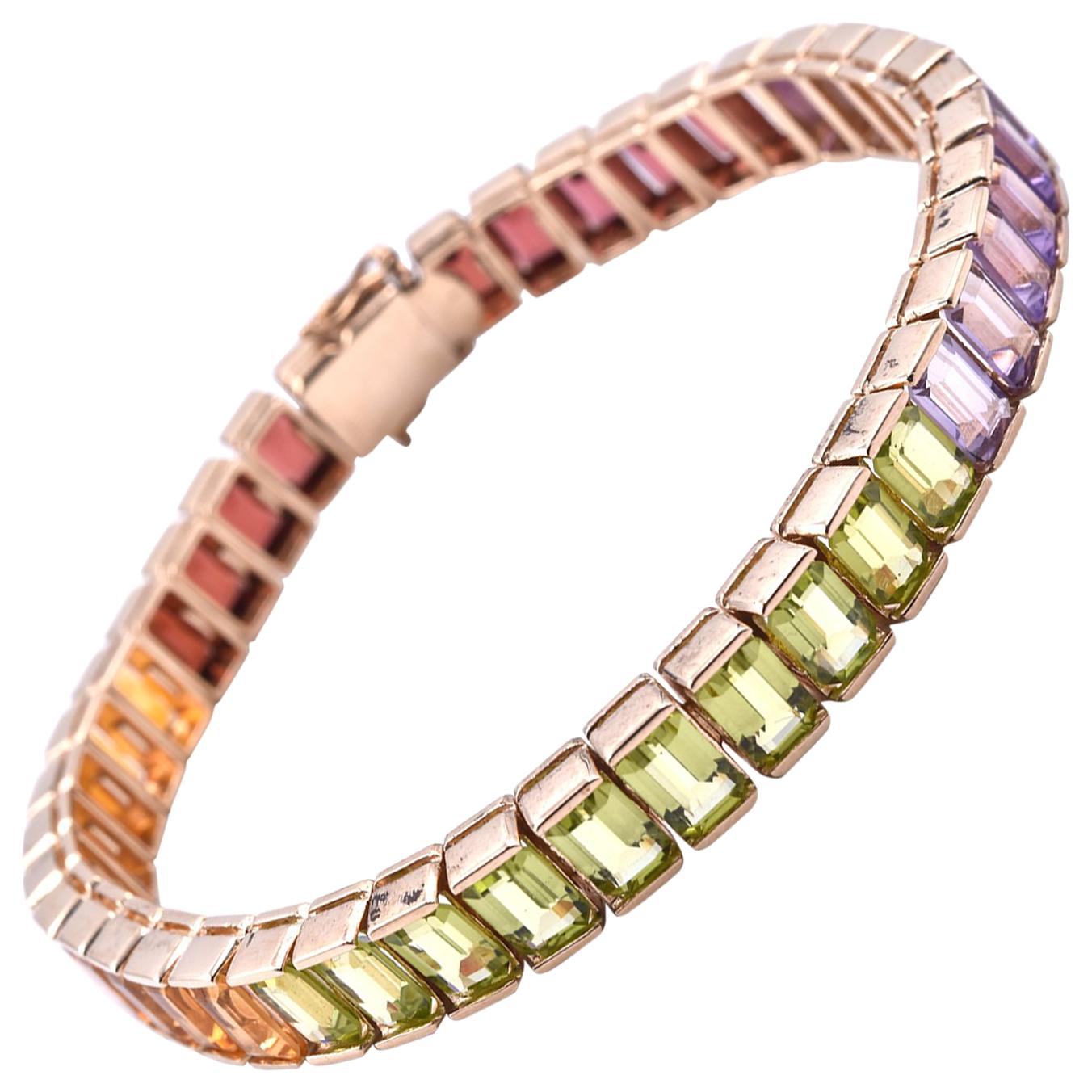 Exquisite WWII 18k Yellow Gold Multi Color Gemstone Bracelet 28 Carats  419 Gr  Antiques and Jewelry By The Sea
