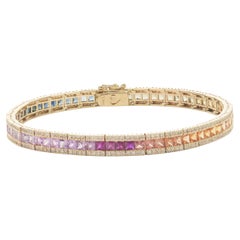 14 Karat Yellow Gold Rainbow Sapphire and Diamond Bracelet