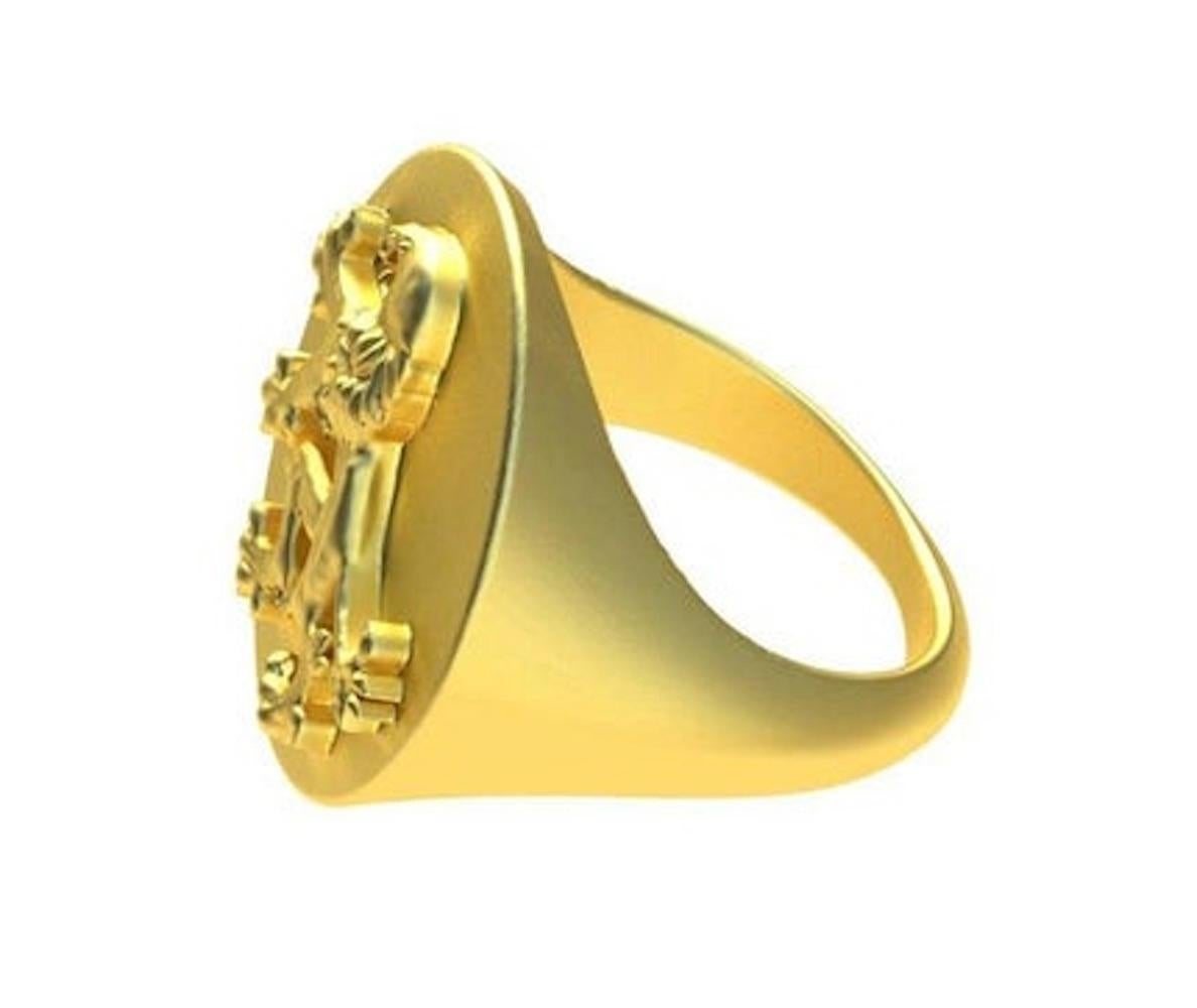 Contemporain Bague sigillaire en or jaune 14 carats représentant un lion en vente