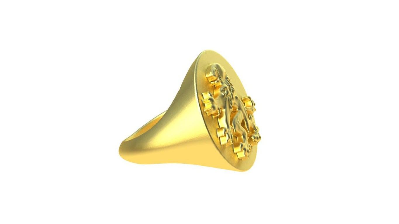 For Sale:  14 Karat Yellow Gold Rampant Lion Signet Ring 4