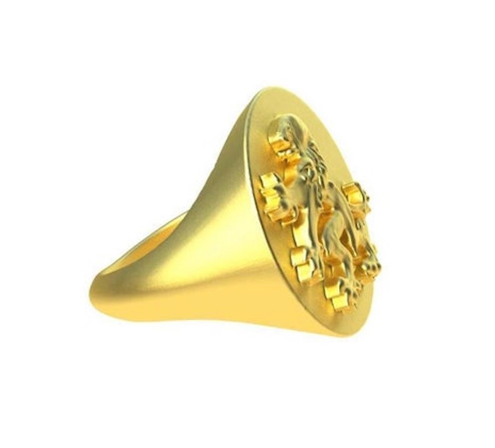 Bague sigillaire en or jaune 14 carats représentant un lion Neuf - En vente à New York, NY