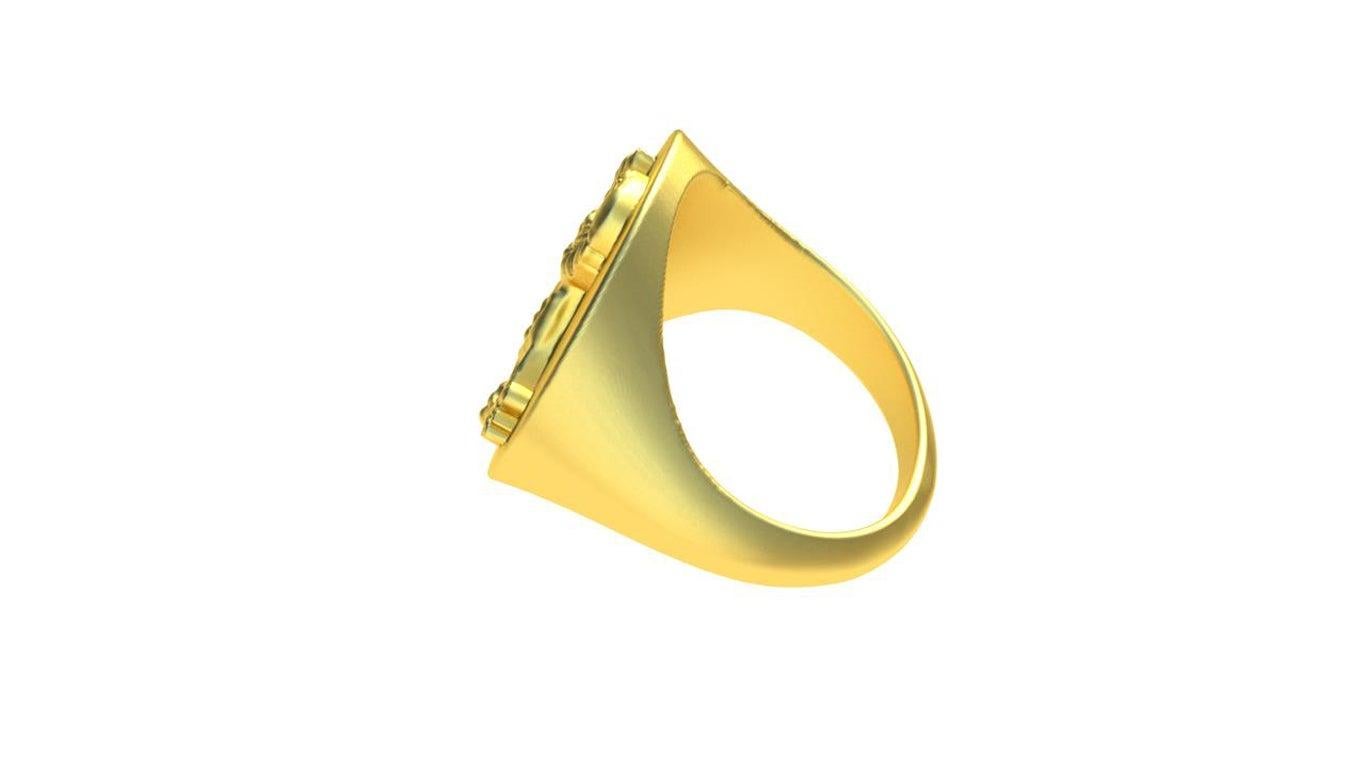 For Sale:  14 Karat Yellow Gold Rampant Lion Signet Ring 5