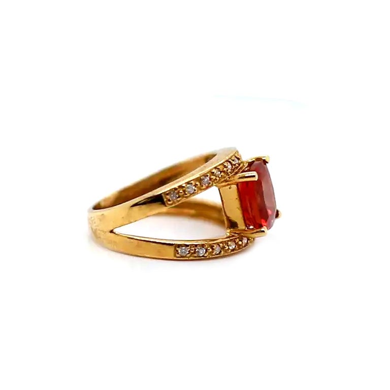 3.50ct Red Andesine 14K Yellow Gold Double 7.5 Band Diamond and ...