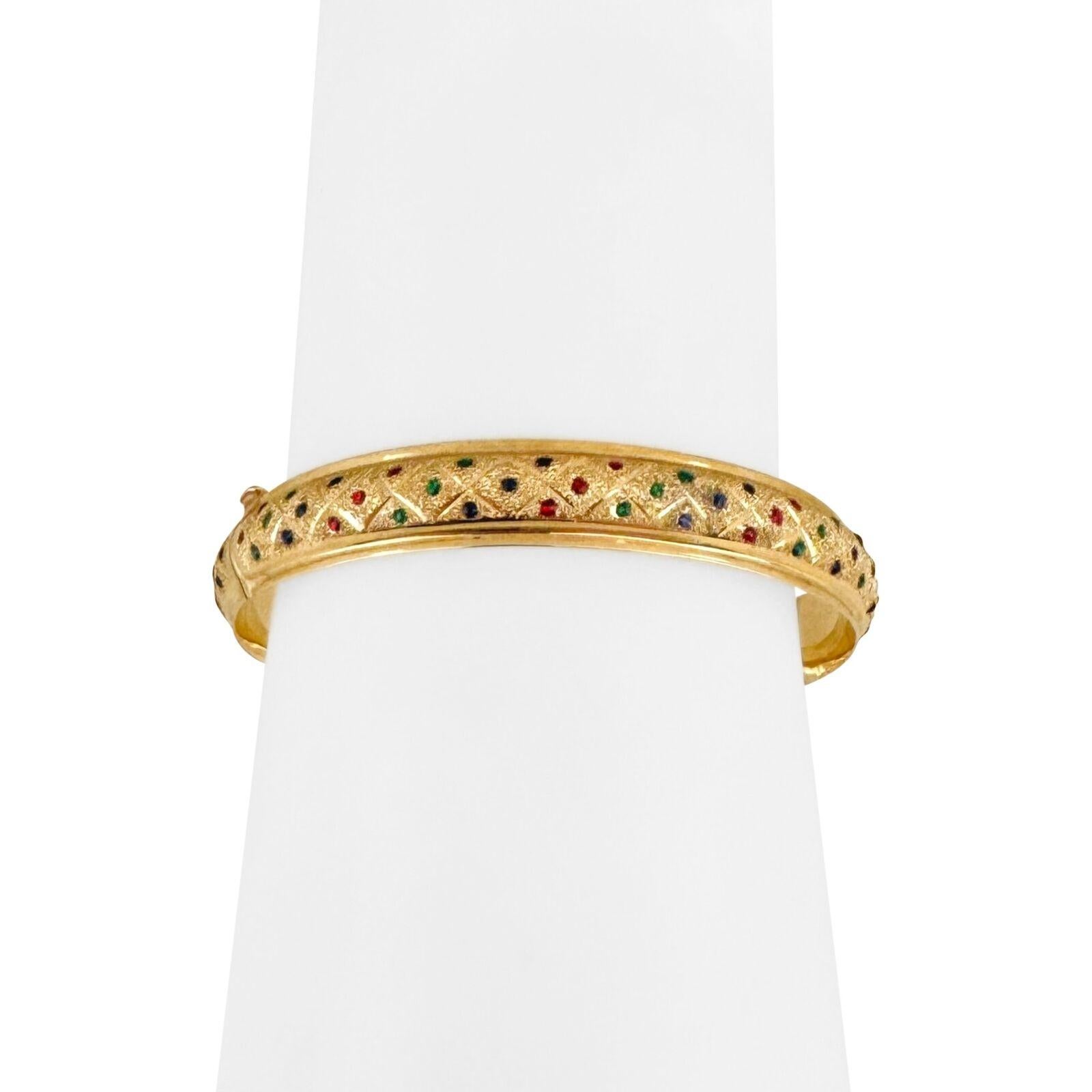 Armreif aus 14 Karat Gelbgold in Rot, Blau und Grün aus Glas 1