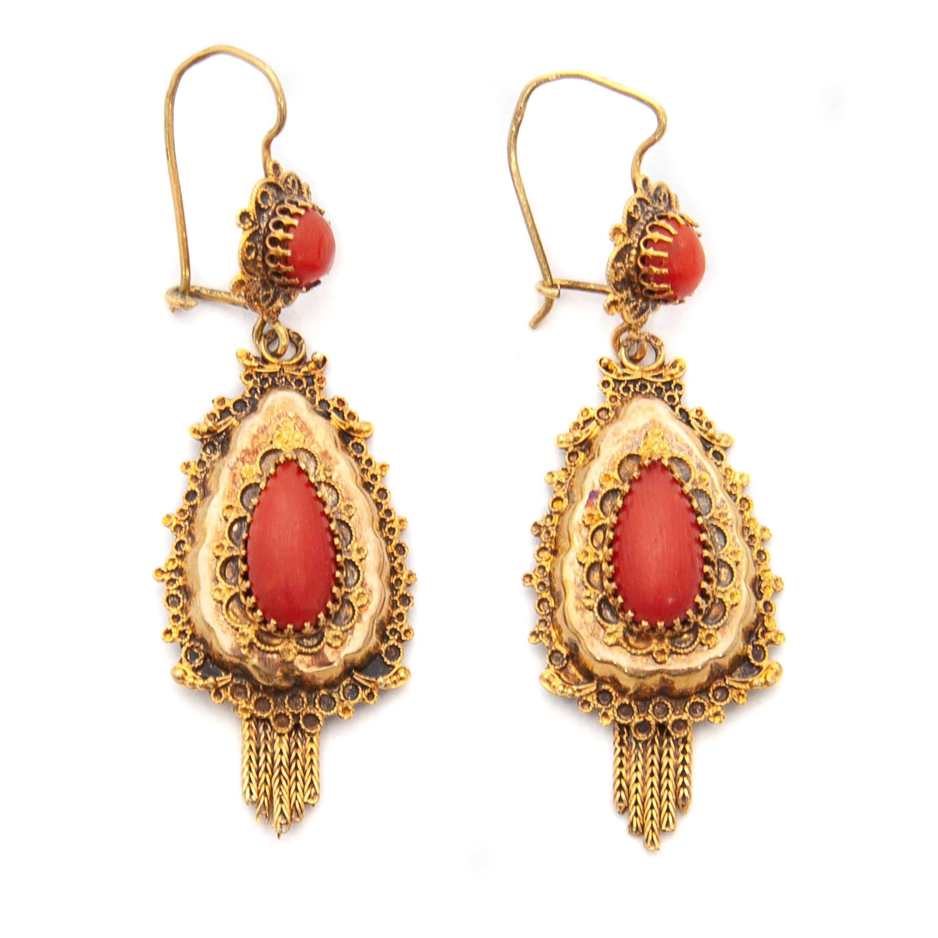gold and coral earrings