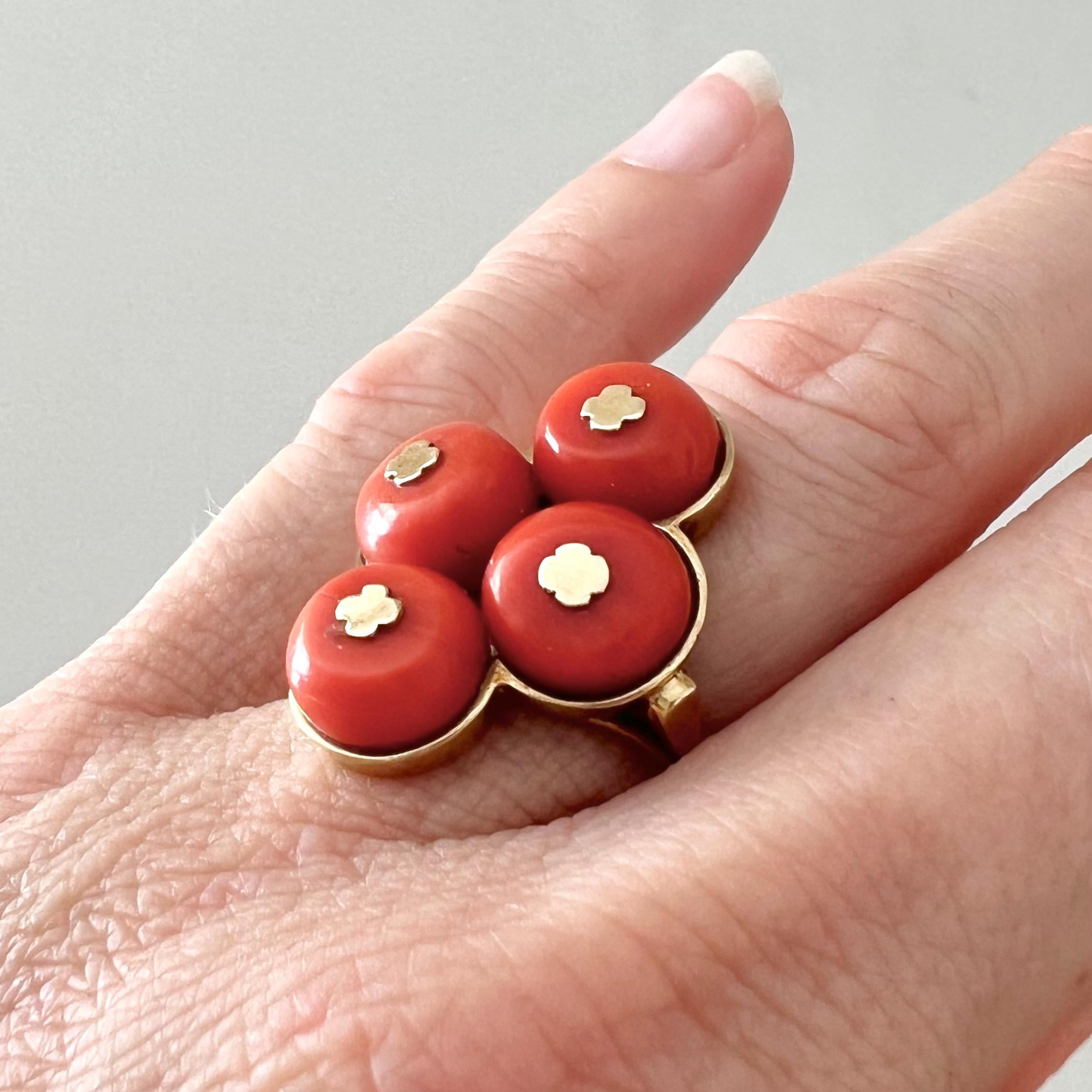 Vintage 14K Gold Natural Coral Ring and Earrings, Jewelry Set 3