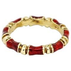 14 Karat Yellow Gold Red Enamel Band Ring
