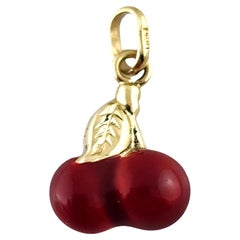 14 Karat Yellow Gold Red Enamel Cherry Charm #18790