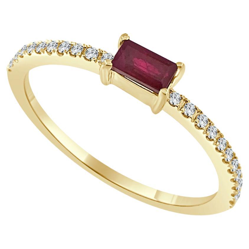 14 Karat Yellow Gold Red Ruby Stackable Ring Birthstone Ring For Sale