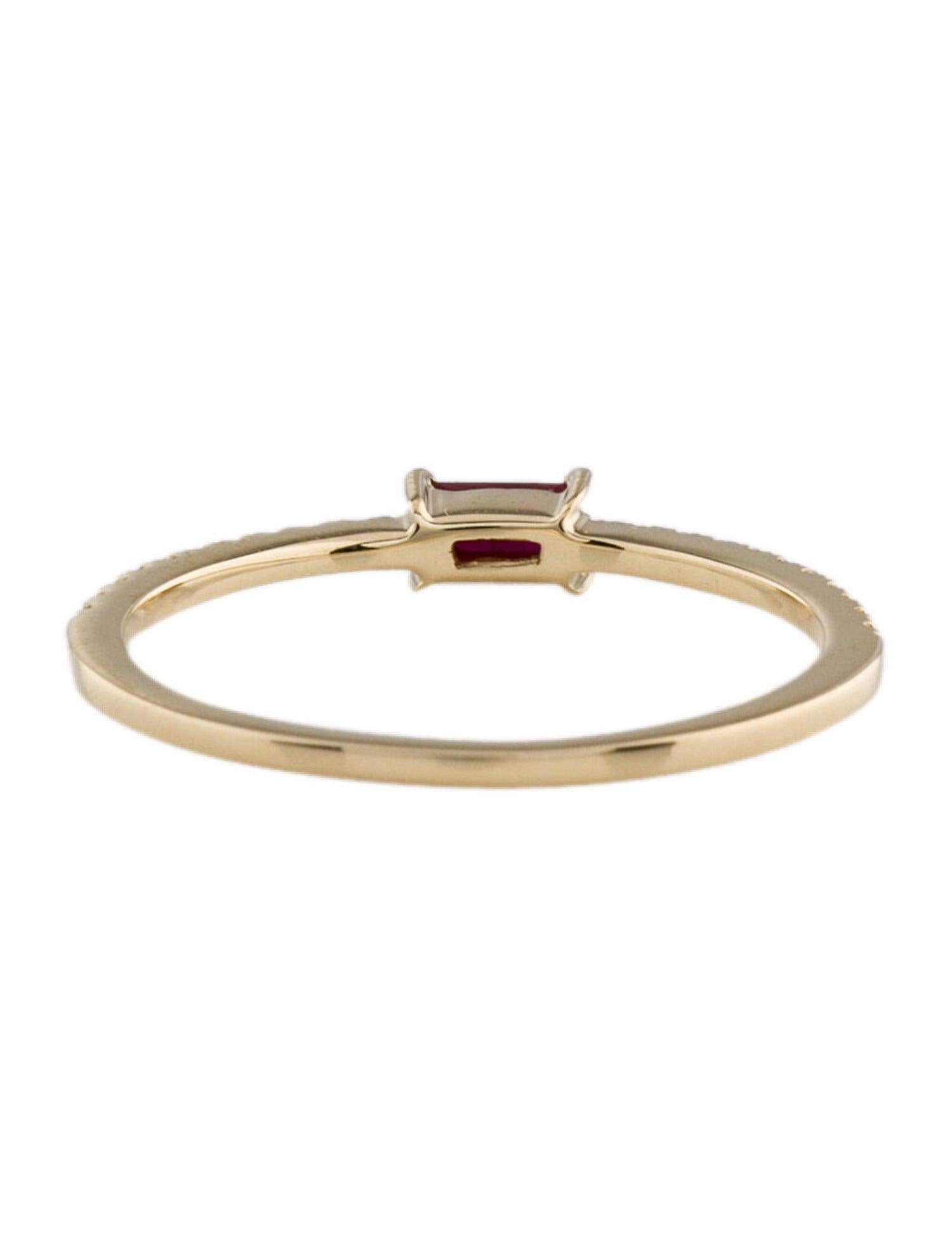 Baguette Cut 14 Karat Yellow Gold Red Ruby Stackable Ring For Sale