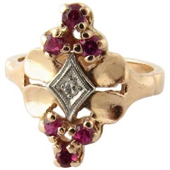 Vintage 14 Karat Yellow Gold Red Spinel and Diamond Ring
