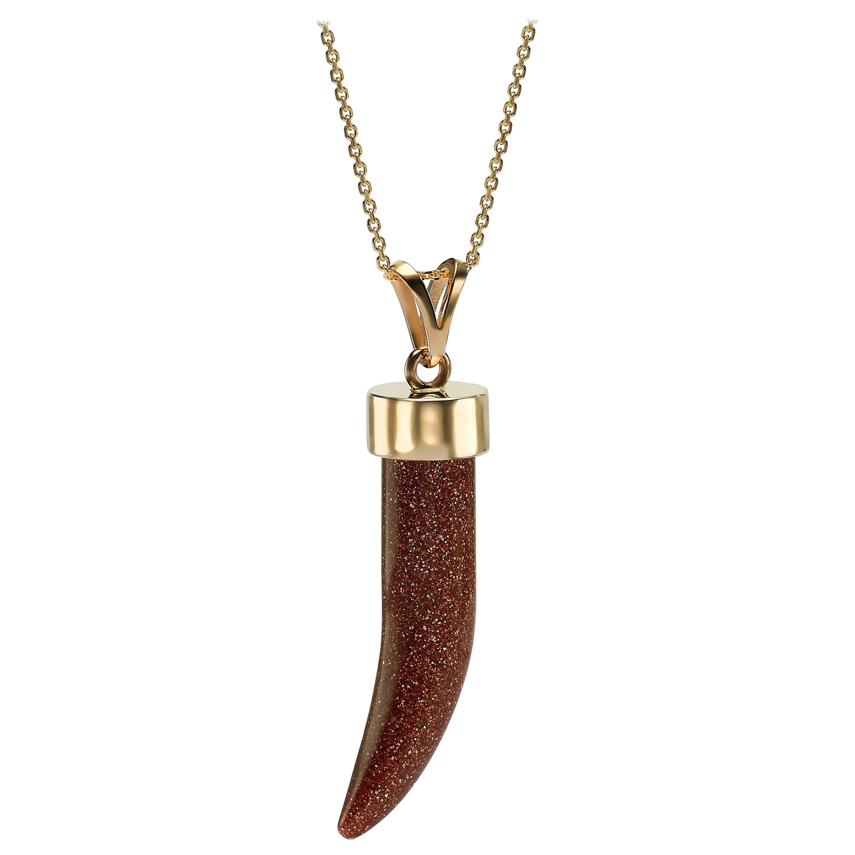 14K Yellow Gold Red Stone Spike Horn Pendant For Sale