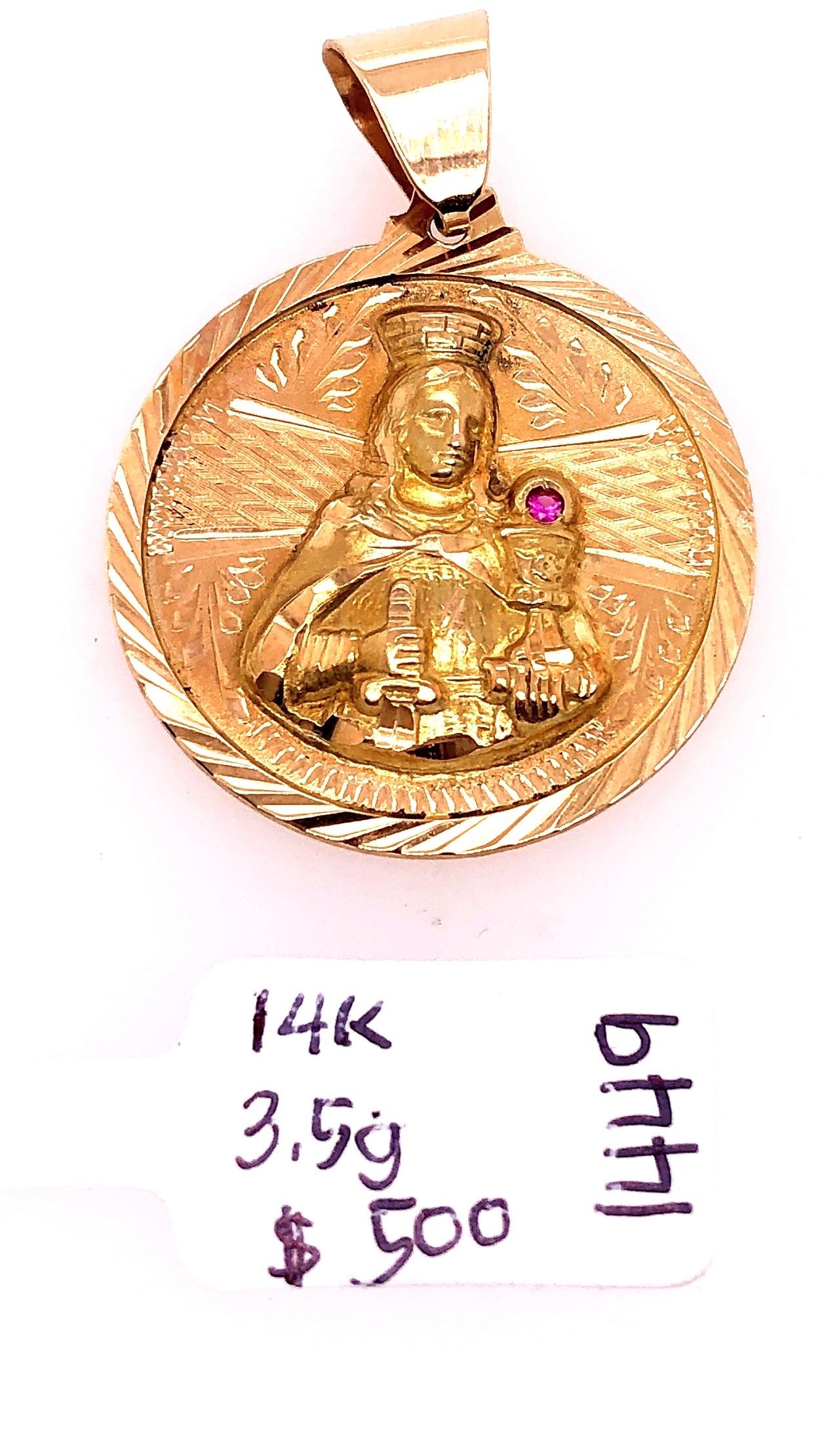 14 Karat Yellow Gold Religious Charm / Pendant with Ruby Accent In Good Condition In Stamford, CT