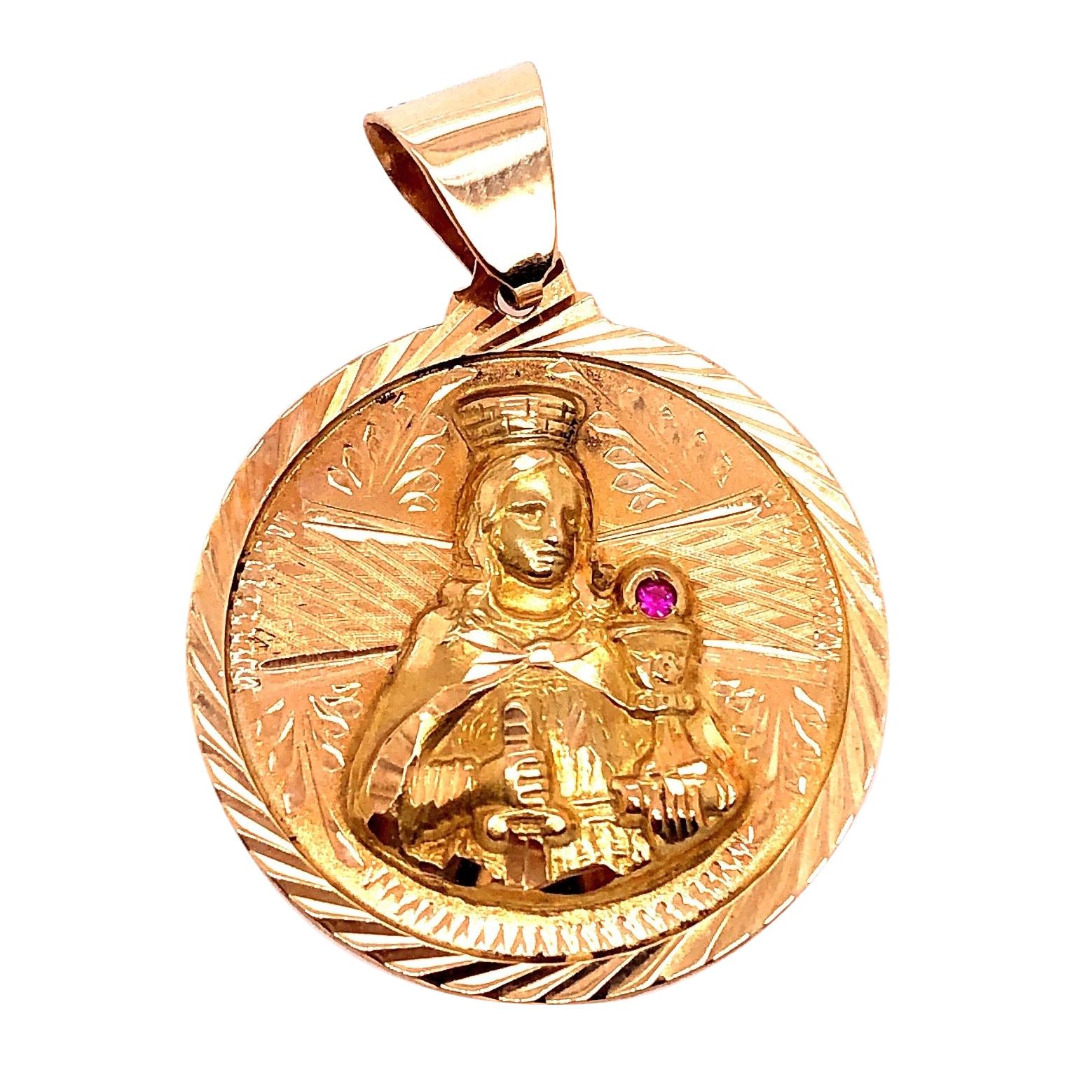 14 Karat Yellow Gold Religious Charm / Pendant with Ruby Accent