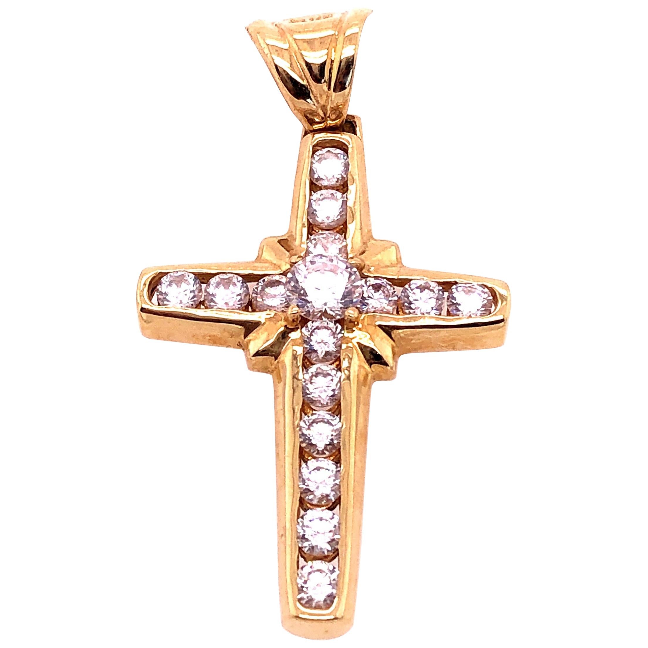 14 Karat Yellow Gold Religious / Crucifix Pendant For Sale