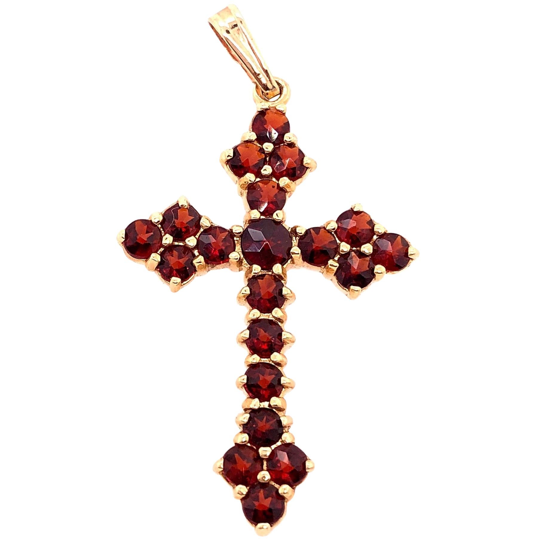 14 Karat Yellow Gold Religious / Crucifix Pendant with Semi Precious Stones For Sale