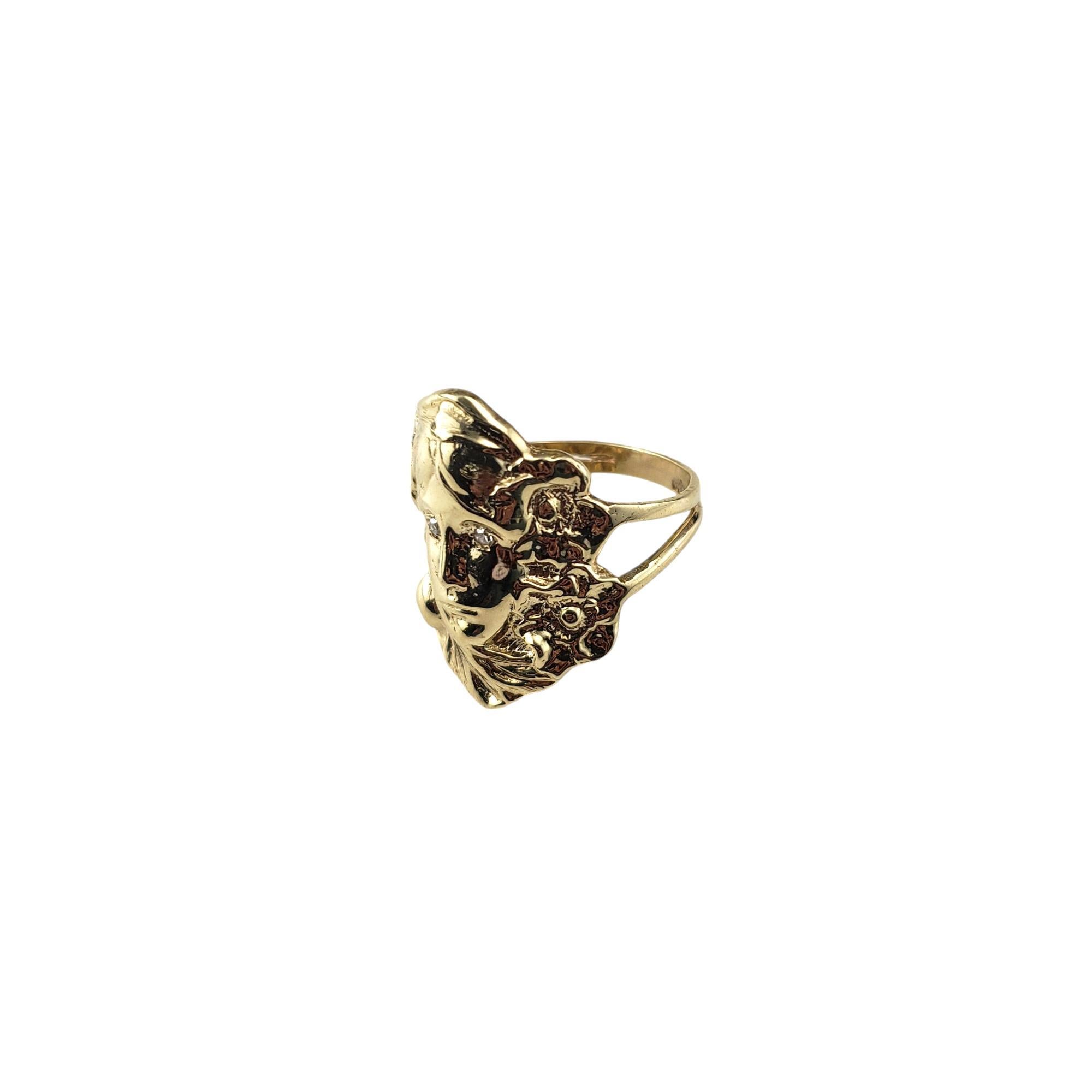 Single Cut 14 Karat Yellow Gold Repousse Diamond Woman Face Ring Size 7.75 #21182 For Sale