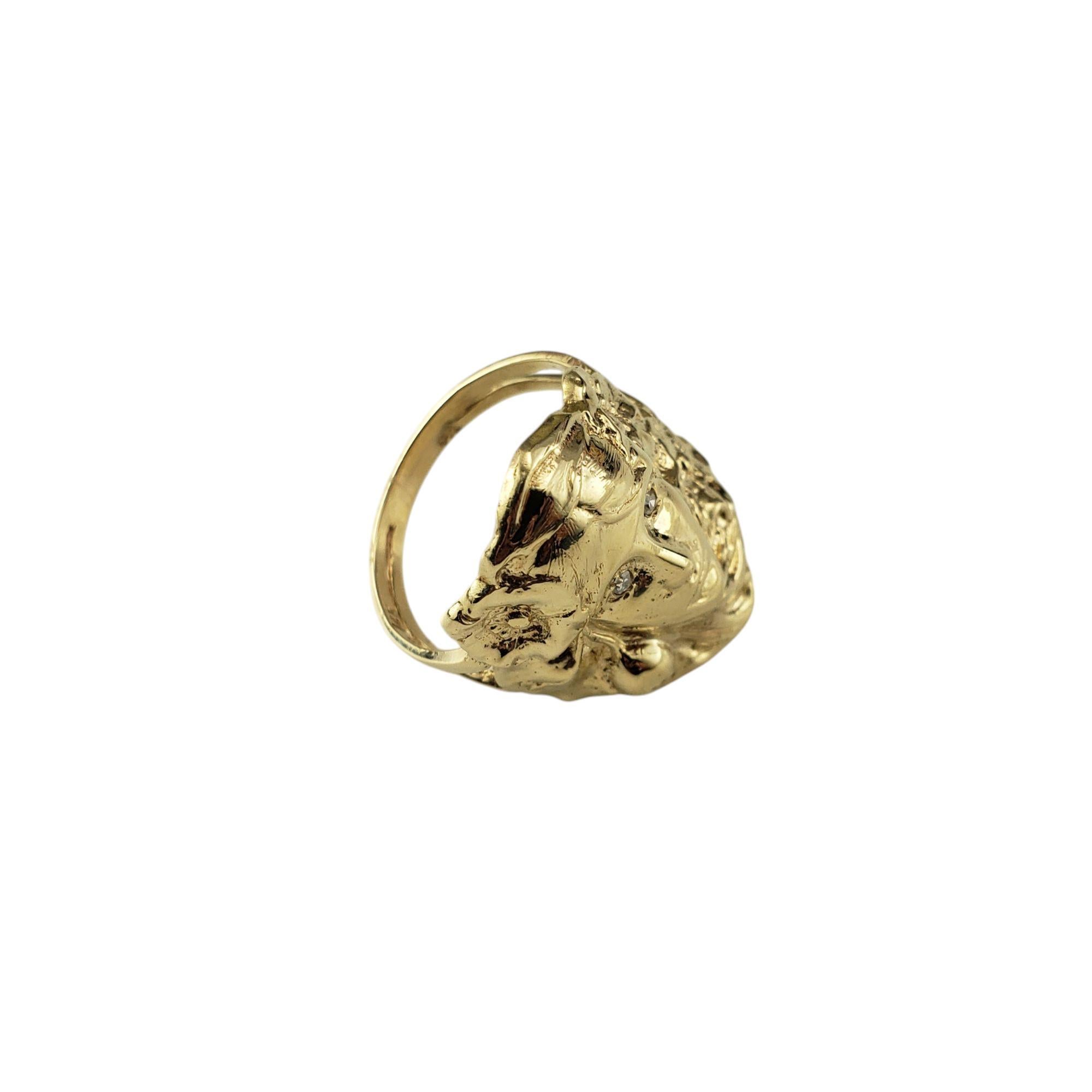 14 Karat Yellow Gold Repousse Diamond Woman Face Ring Size 7.75 #21182 In Good Condition For Sale In Washington Depot, CT