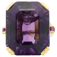 14 Karat Gelbgold Retro-Cocktailring mit Amethyst und Diamant