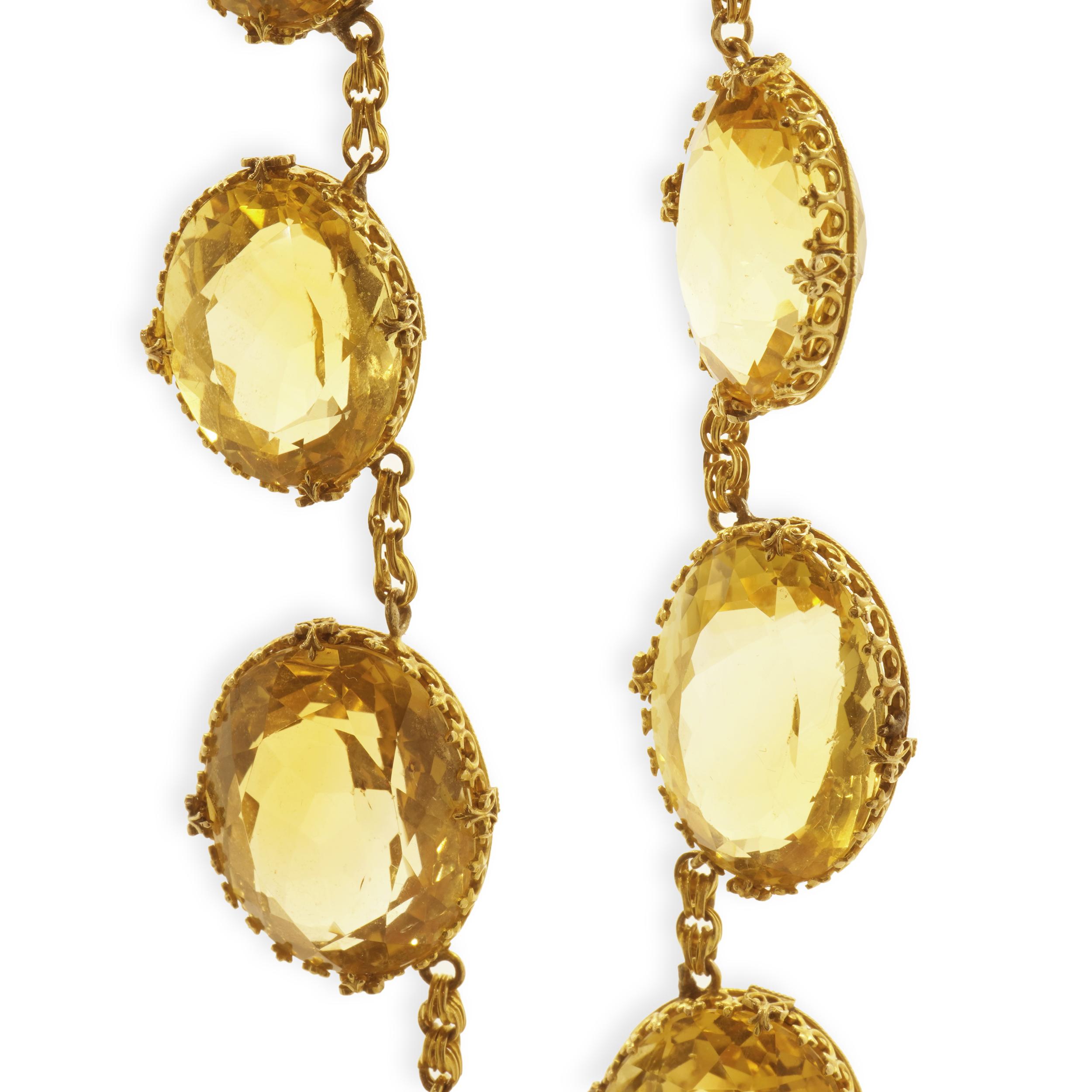 Taglio ovale Collana Vintage Citrino in oro giallo 14 carati
