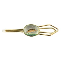 Vintage 14 Karat Yellow Gold Reverse Intaglio Fish Tie Clip