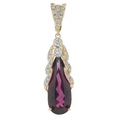 14 Karat Yellow Gold Rhodolite Garnet and Diamond Freeform Pendant