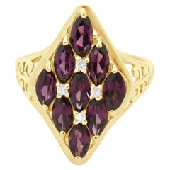 14 Karat Yellow Gold Rhodolite Garnet and Diamond Ring