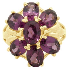 Bague grappe en or jaune 14 carats avec grenat rhodolite