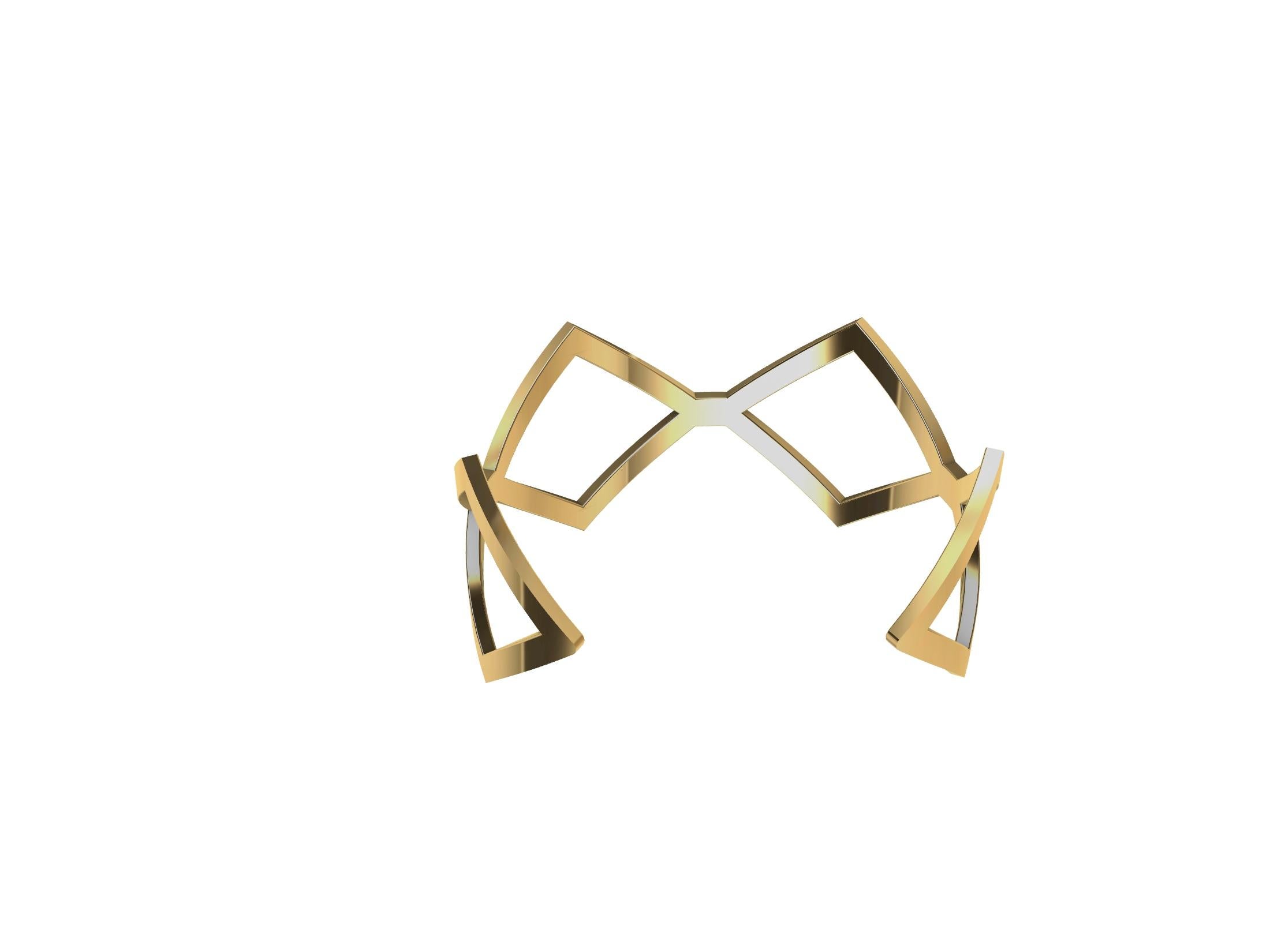 Contemporain Or jaune 14 carats  Bracelet manchette Rhombus en vente