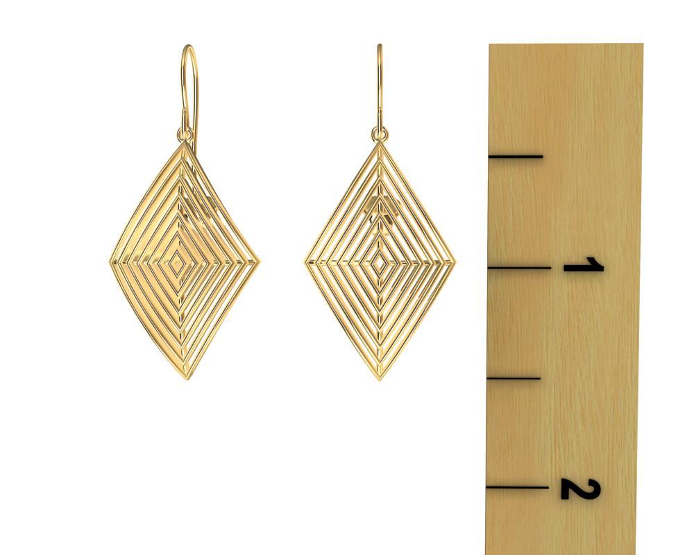 Contemporary 14 Karat Yellow Gold Rhombus Row Earrings For Sale