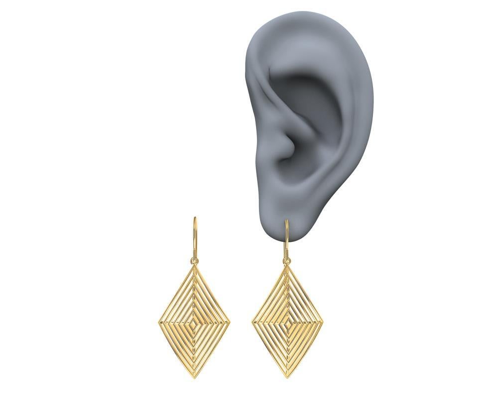 Boucles d'oreilles en or jaune 14 carats à rangées de losanges  en vente 2