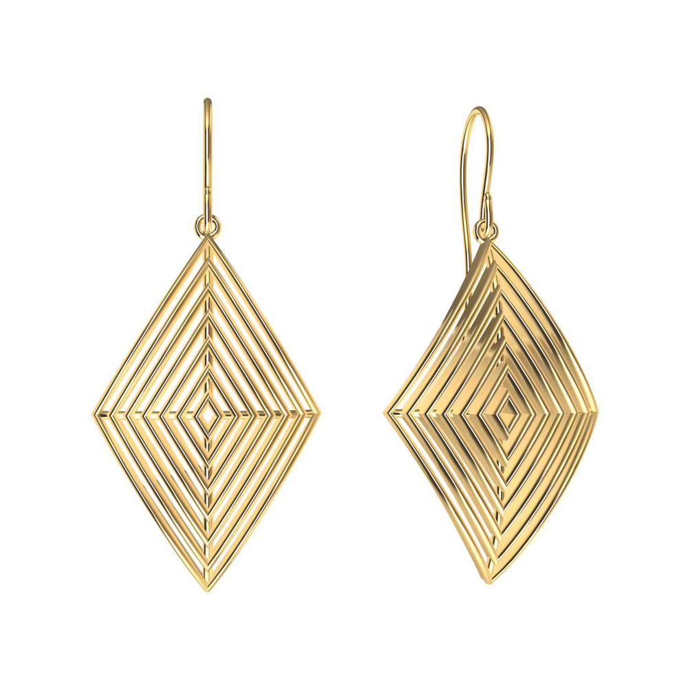 14 Karat Yellow Gold Rhombus Row Earrings  For Sale