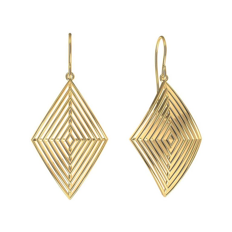 Rhombus-Reihe-Ohrringe aus 14 Karat Gelbgold im Angebot bei 1stDibs