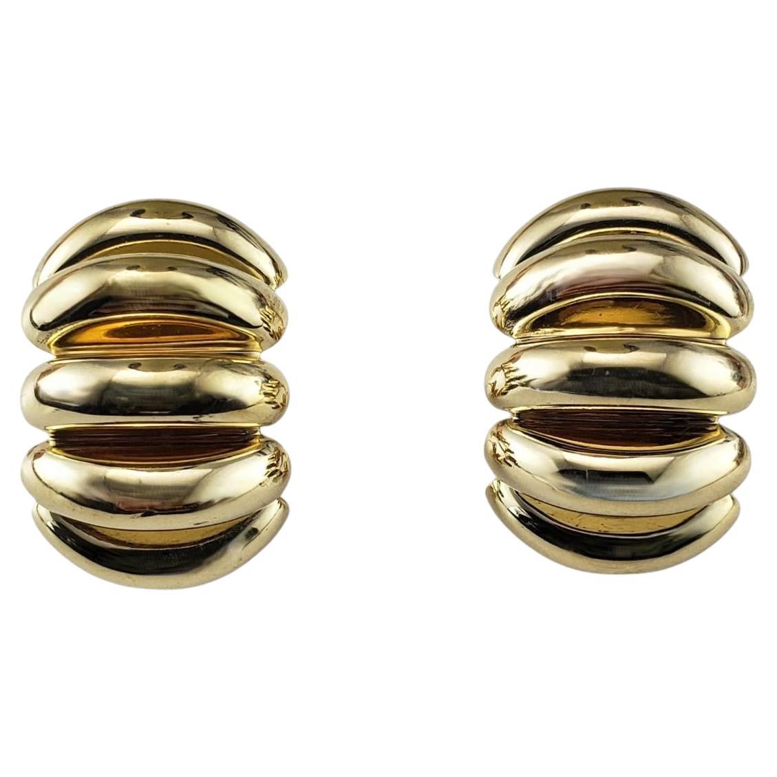 14 Karat Yellow Gold Ribbed Huggie Earrings #20258 For Sale