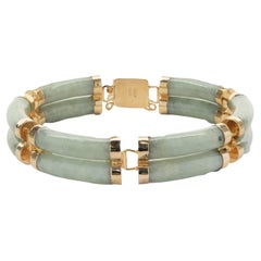 14 Karat Yellow Gold Ribbed Station Jade Bracelet