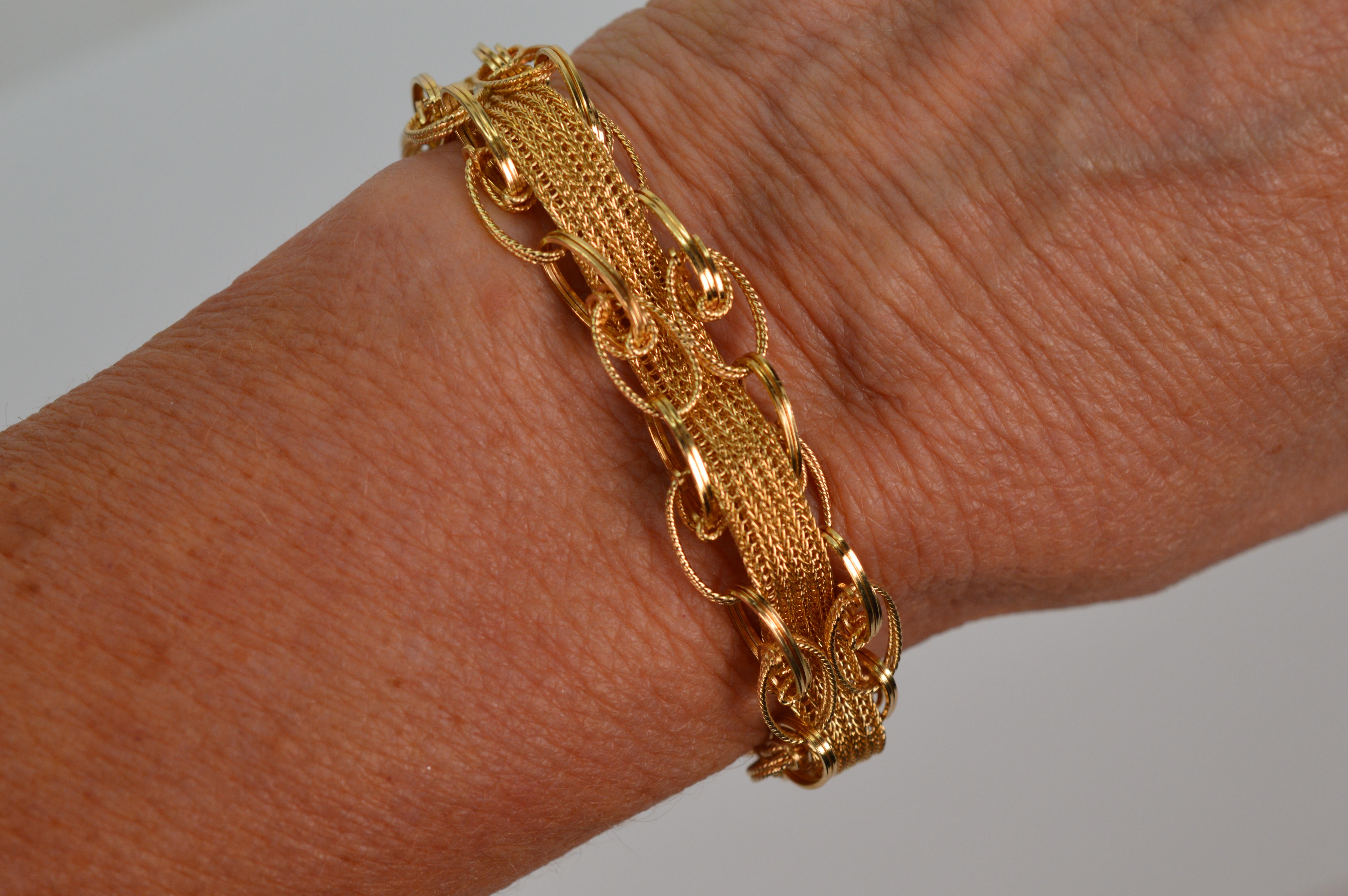 14 Karat Yellow Gold Ribbon Cable Chain Link Bracelet  For Sale 3