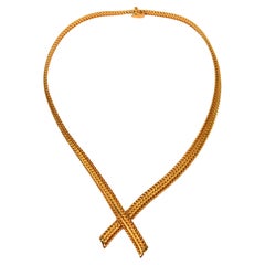 14 Karat Yellow Gold Ribbon Crossover Collar Statement Necklace